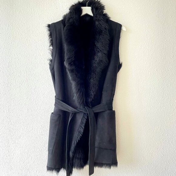 VINCE Toscana Shearling Fur Leather Reversible Black Vest XS size - Picture 5 of 13